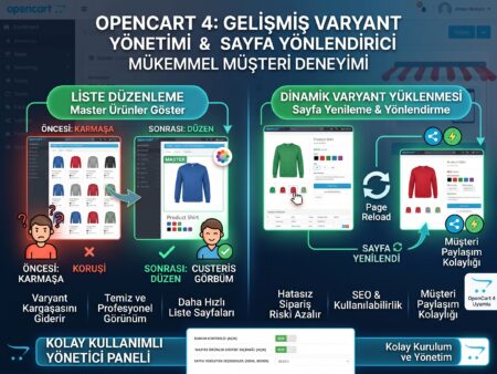OpenCart 4 için Gelişmiş Ürün Varyant Seçici ve Sayfa Yönlendirici Modülü