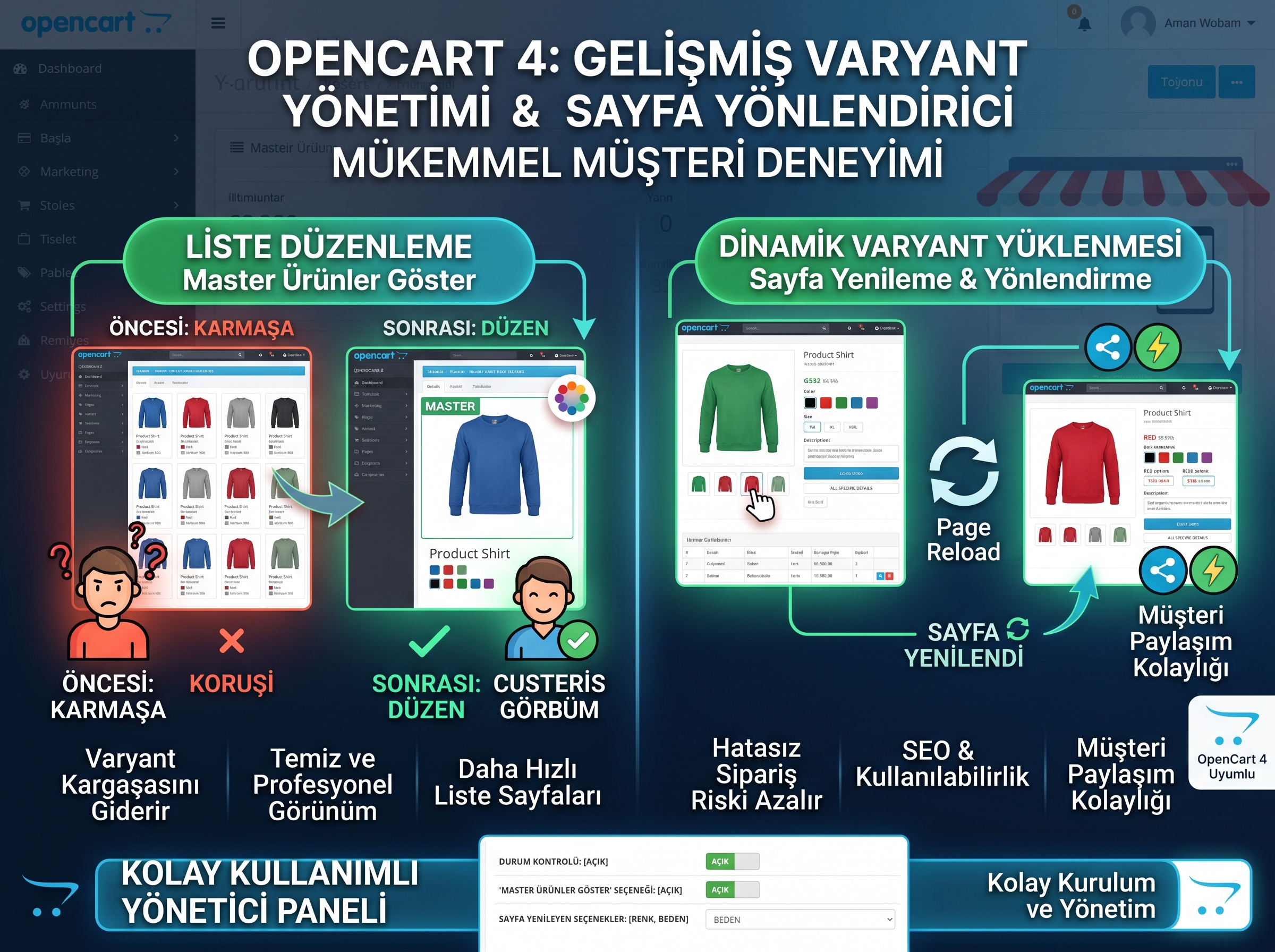 OpenCart 4 için Gelişmiş Ürün Varyant Seçici ve Sayfa Yönlendirici Modülü